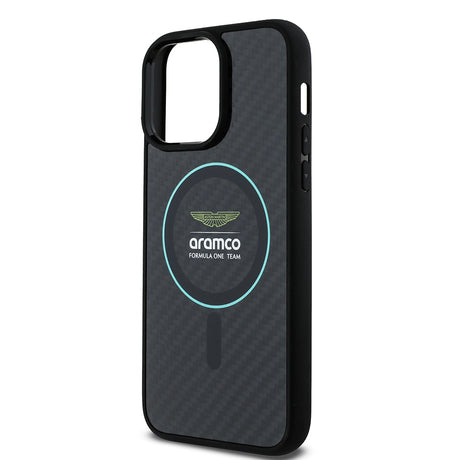 Apple iPhone 14 Pro Max Kılıf Aston Martin Orjinal Lisanslı M-safe Şarj Özellikli Renkli Halka ve Karbon Fiber Tasarımlı Kapak