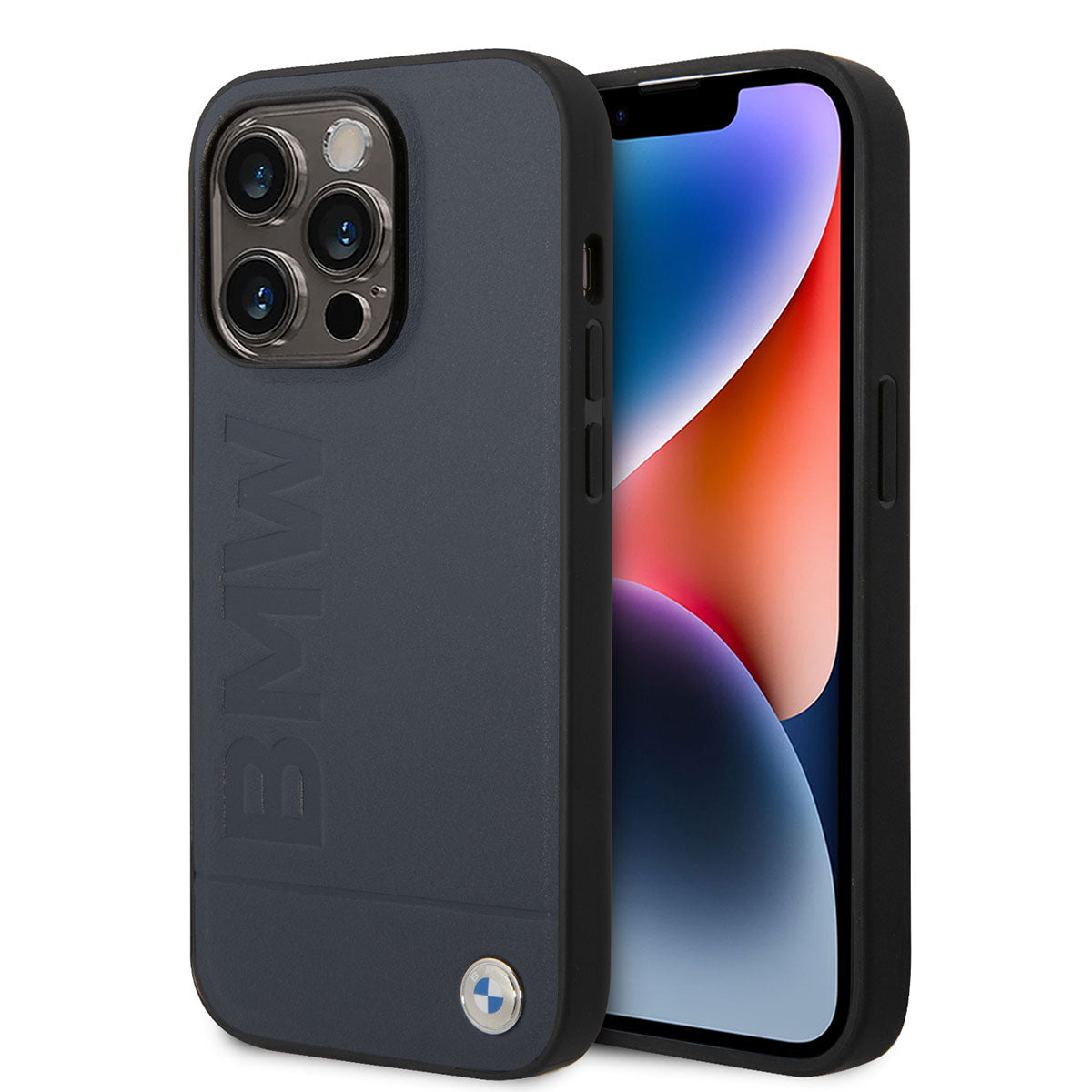 Apple iPhone 14 Pro Max Kılıf BMW M-safe Şarj Özellikli Deri Sıcak Mühür Baskılı Logo Dizayn Kapak