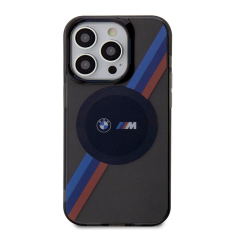 Apple iPhone 14 Pro Max Kılıf BMW M-safe Şarj Özellikli Transparan 3 Renkli Şerit Dizayn Kapak