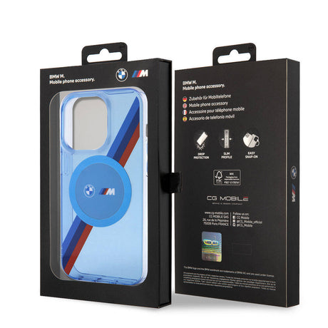 Apple iPhone 14 Pro Max Kılıf BMW M-safe Şarj Özellikli Transparan Tricolor Stripes Orjinal Lisanslı Kapak