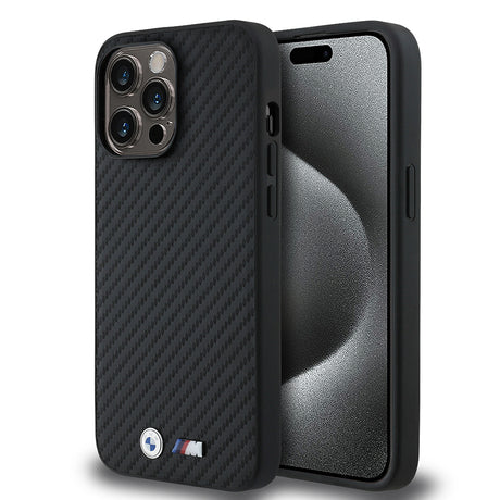Apple iPhone 14 Pro Max Kılıf BMW Orjinal Lisanslı Karbon Fiber Tasarımlı ve Metal Logolu PU Deri Kapak