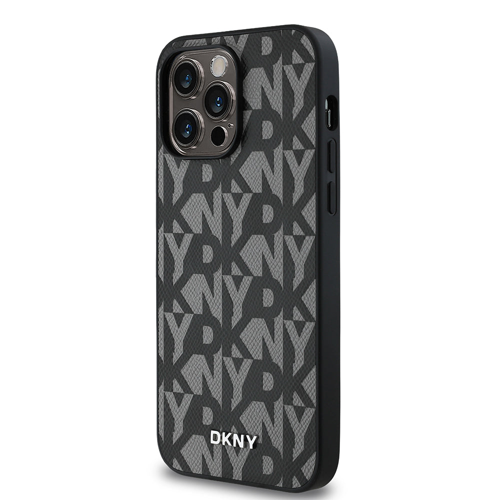 Apple iPhone 14 Pro Max Kılıf DKNY Orjinal Lisanslı M-safe Şarj Özellikli 3D Yazılı Grid Pattern Kapak