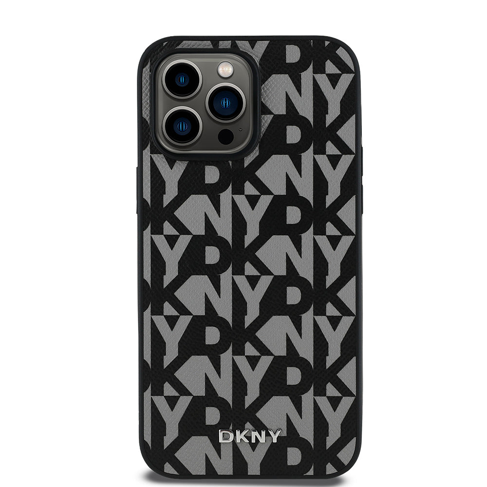 Apple iPhone 14 Pro Max Kılıf DKNY Orjinal Lisanslı M-safe Şarj Özellikli 3D Yazılı Grid Pattern Kapak