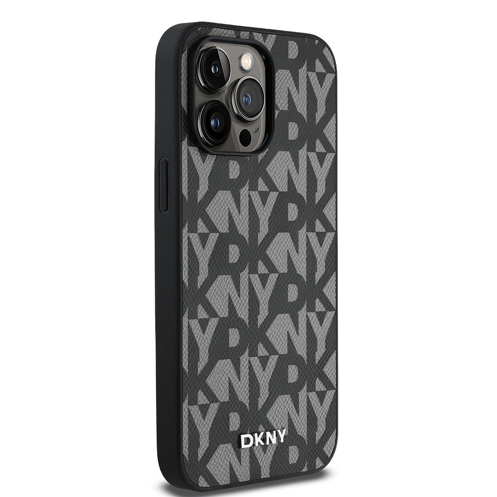 Apple iPhone 14 Pro Max Kılıf DKNY Orjinal Lisanslı M-safe Şarj Özellikli 3D Yazılı Grid Pattern Kapak