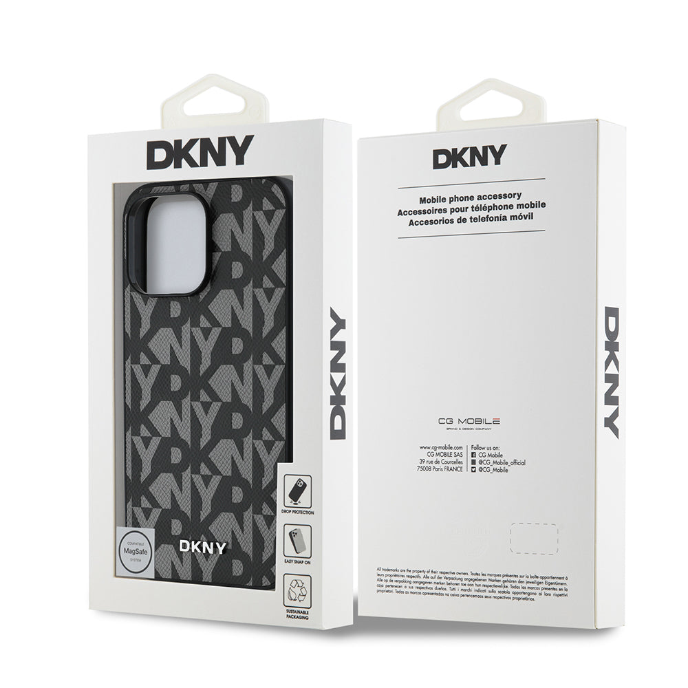 Apple iPhone 14 Pro Max Kılıf DKNY Orjinal Lisanslı M-safe Şarj Özellikli 3D Yazılı Grid Pattern Kapak