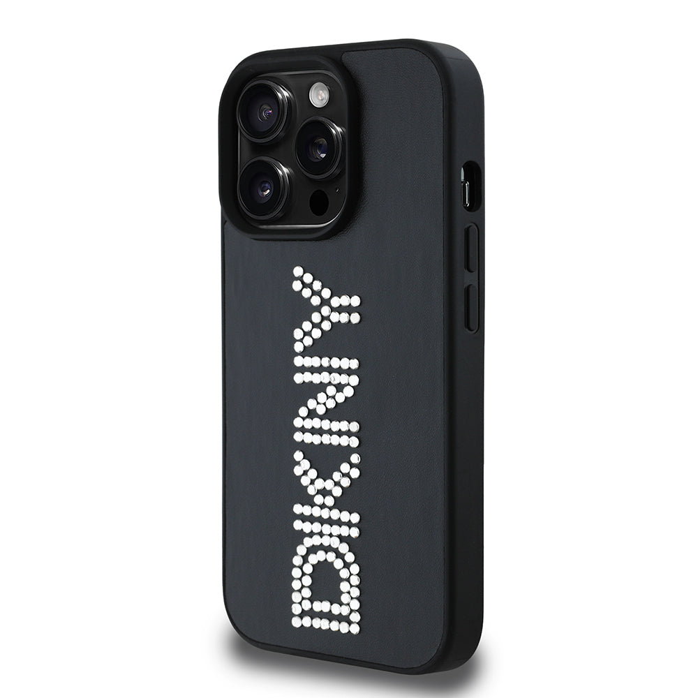 Apple iPhone 14 Pro Max Kılıf DKNY Orjinal Lisanslı Taşlı DKNY Yazılı Metalik Rhinestones PU Deri Kapak