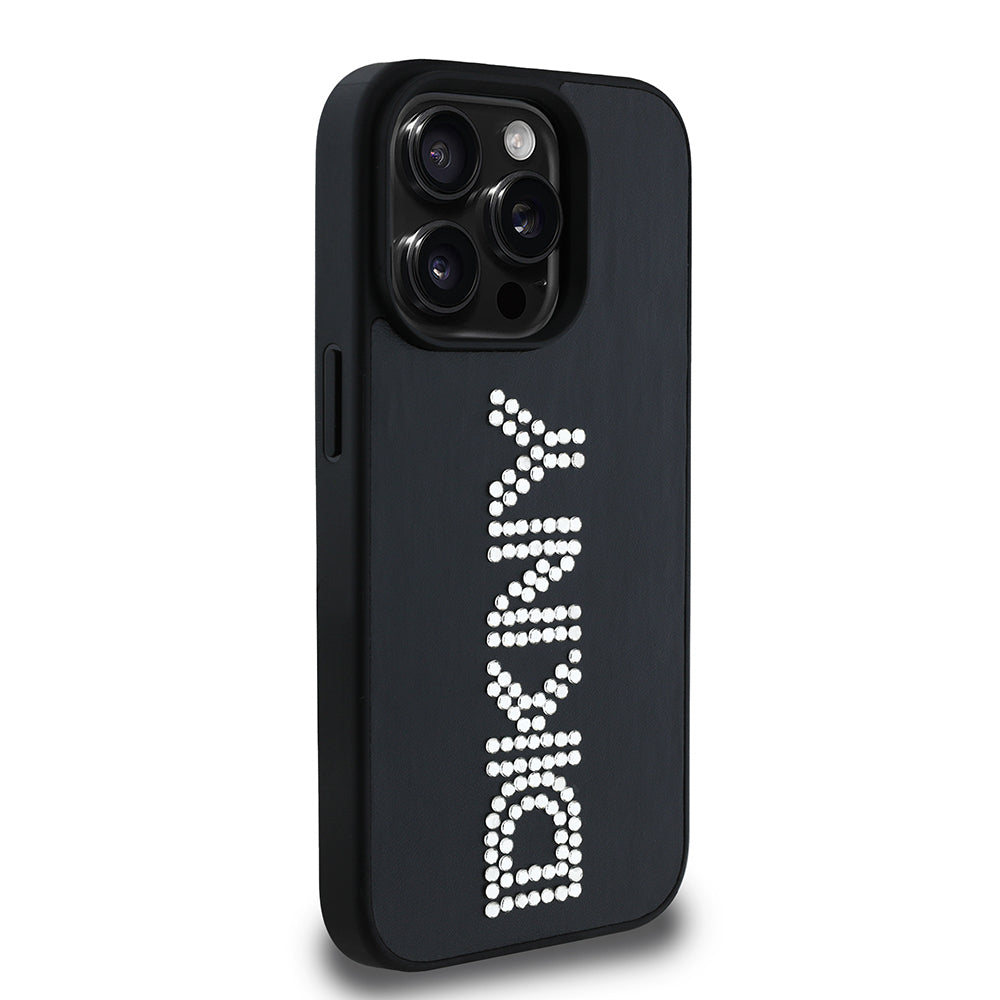 Apple iPhone 14 Pro Max Kılıf DKNY Orjinal Lisanslı Taşlı DKNY Yazılı Metalik Rhinestones PU Deri Kapak