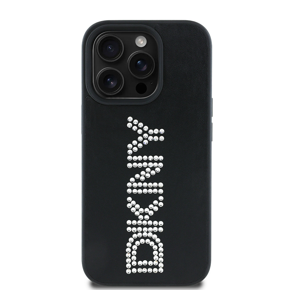 Apple iPhone 14 Pro Max Kılıf DKNY Orjinal Lisanslı Taşlı DKNY Yazılı Metalik Rhinestones PU Deri Kapak
