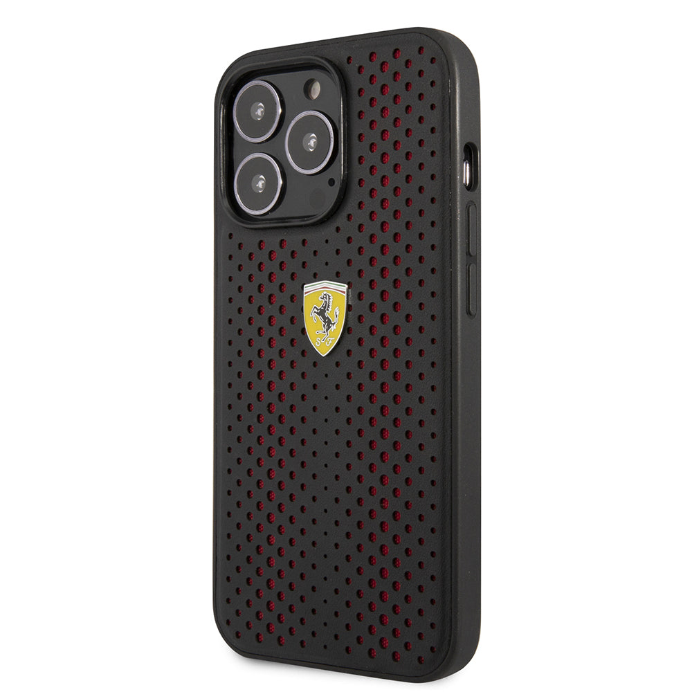 Apple iPhone 14 Pro Max Kılıf Ferrari Deri Sarı Noktalı Dizayn Kapak
