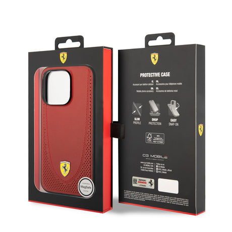 Apple iPhone 14 Pro Max Kılıf Ferrari M-safe Şarj Özellikli Deri Delikli Dikişli Dizayn Kapak