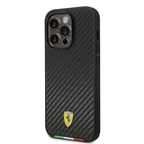 Apple iPhone 14 Pro Max Kılıf Ferrari M-safe Şarj Özellikli Karbon İtalyan Bayrak Dizayn Kapak