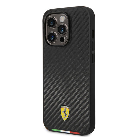 Apple iPhone 14 Pro Max Kılıf Ferrari M-safe Şarj Özellikli Karbon İtalyan Bayrak Dizayn Kapak