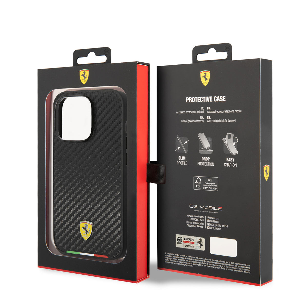 Apple iPhone 14 Pro Max Kılıf Ferrari M-safe Şarj Özellikli Karbon İtalyan Bayrak Dizayn Kapak