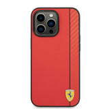 Apple iPhone 14 Pro Max Kılıf Ferrari M-safe Şarj Özellikli PU Deri Karbon Şeritli Dizayn Kapak