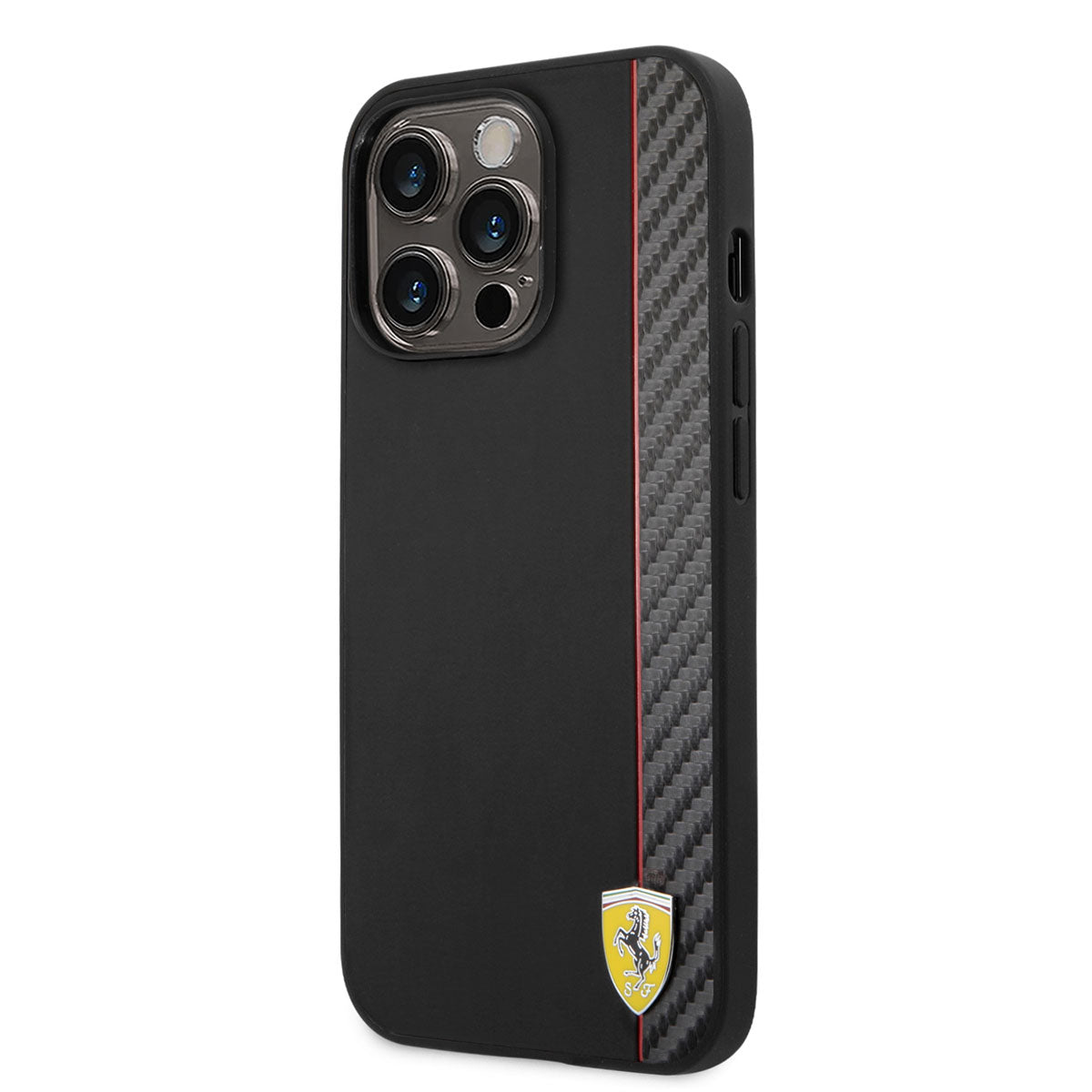 Apple iPhone 14 Pro Max Kılıf Ferrari M-safe Şarj Özellikli Pu Deri Ve Karbon Şeritli Dizayn Kapak