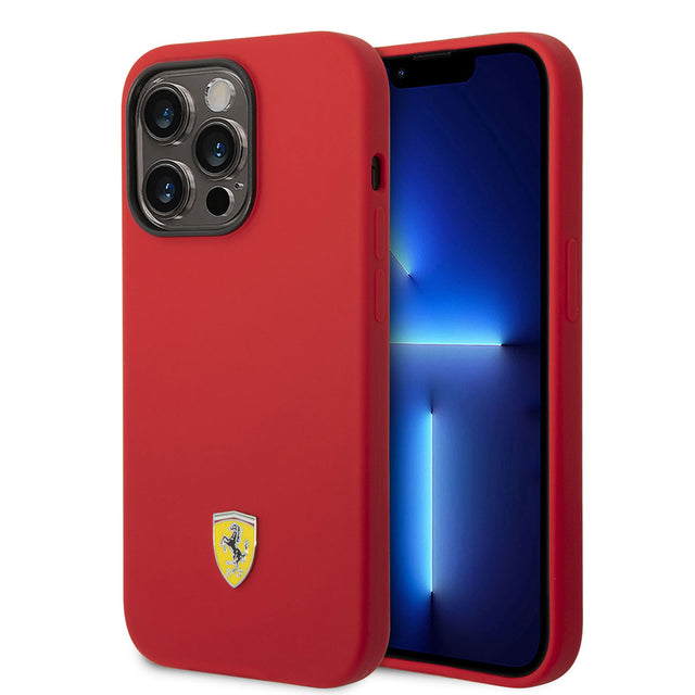 Apple iPhone 14 Pro Max Kılıf Ferrari M-safe Şarj Özellikli Silikon Metal Logo Dizayn Kapak