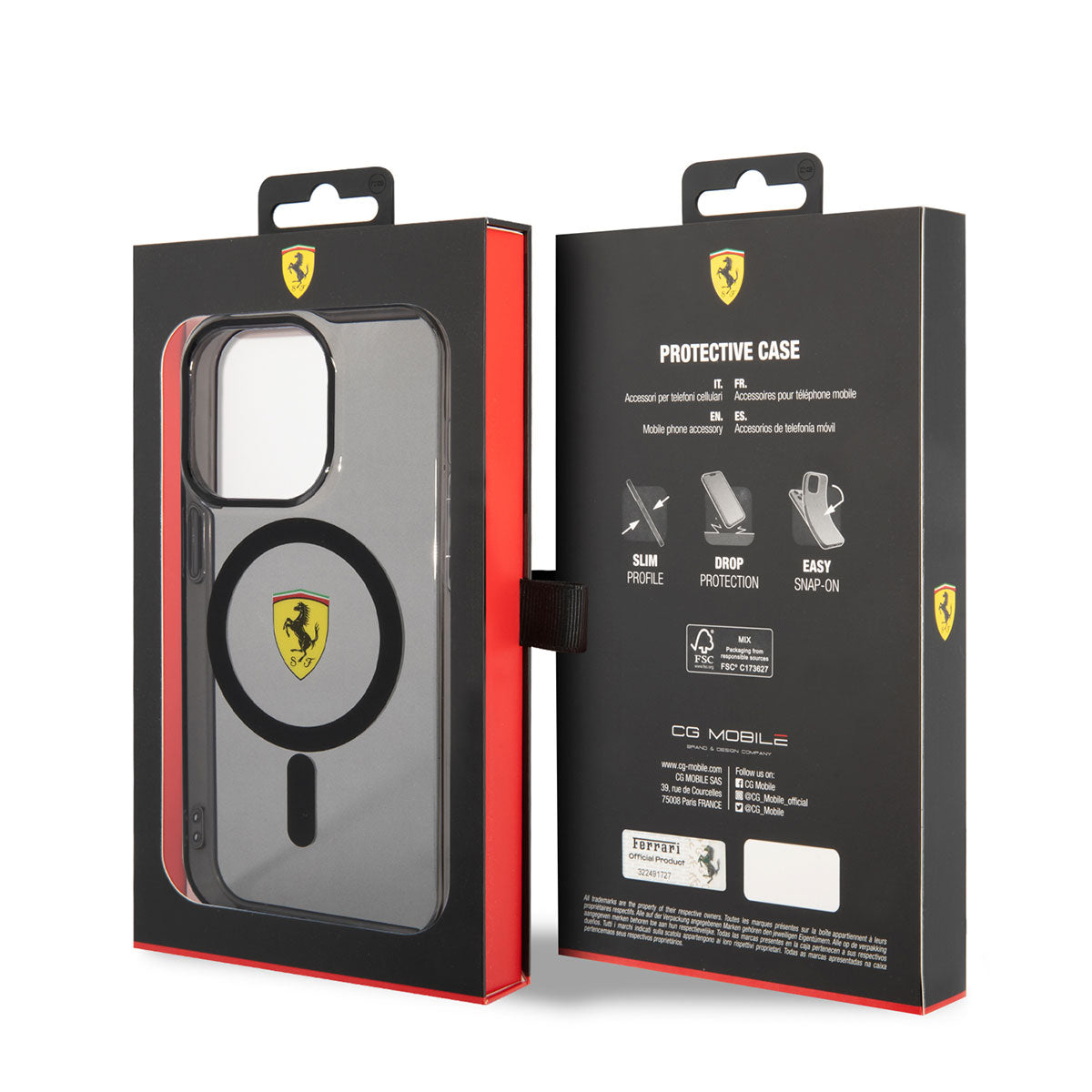 Apple iPhone 14 Pro Max Kılıf Ferrari M-safe Şarj Özellikli Yarı Transparan Dizayn Kapak