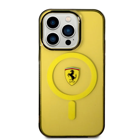 Apple iPhone 14 Pro Max Kılıf Ferrari M-safe Şarj Özellikli Yarı Transparan Dizayn Kapak