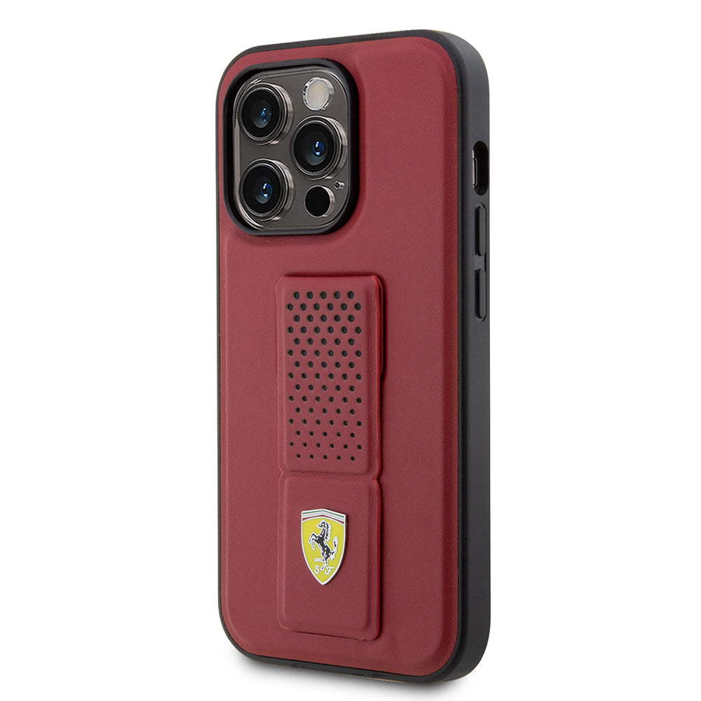 Apple iPhone 14 Pro Max Kılıf Ferrari Orjinal Lisanlı Klasik Metal Logolu Delikli Standlı Deri Kapak