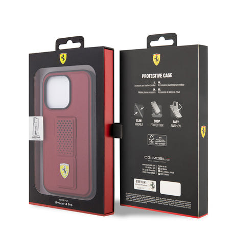 Apple iPhone 14 Pro Max Kılıf Ferrari Orjinal Lisanlı Klasik Metal Logolu Delikli Standlı Deri Kapak