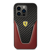 Apple iPhone 14 Pro Max Kılıf Ferrari Orjinal Lisanlı Klasik Metal Logolu Karbon V Desenli Kapak
