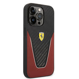 Apple iPhone 14 Pro Max Kılıf Ferrari Orjinal Lisanlı Klasik Metal Logolu Karbon V Desenli Kapak