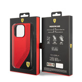 Apple iPhone 14 Pro Max Kılıf Ferrari Orjinal Lisanslı Metal Logolu Deri Delikli Dikişli Dizayn Kapak