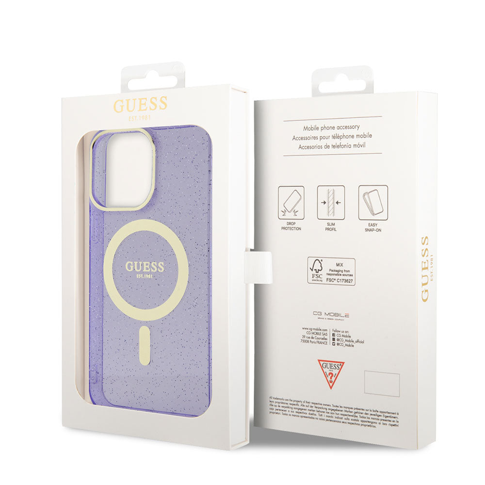 Apple iPhone 14 Pro Max Kılıf GUESS M-safe Şarj Özellikli Glitter Kapak