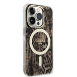 Apple iPhone 14 Pro Max Kılıf GUESS M-safe Şarj Özellikli Leopar Desenli Kapak