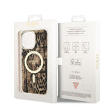 Apple iPhone 14 Pro Max Kılıf GUESS M-safe Şarj Özellikli Leopar Desenli Kapak