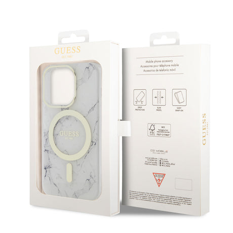Apple iPhone 14 Pro Max Kılıf GUESS M-safe Şarj Özellikli Mermer Desenli Kapak