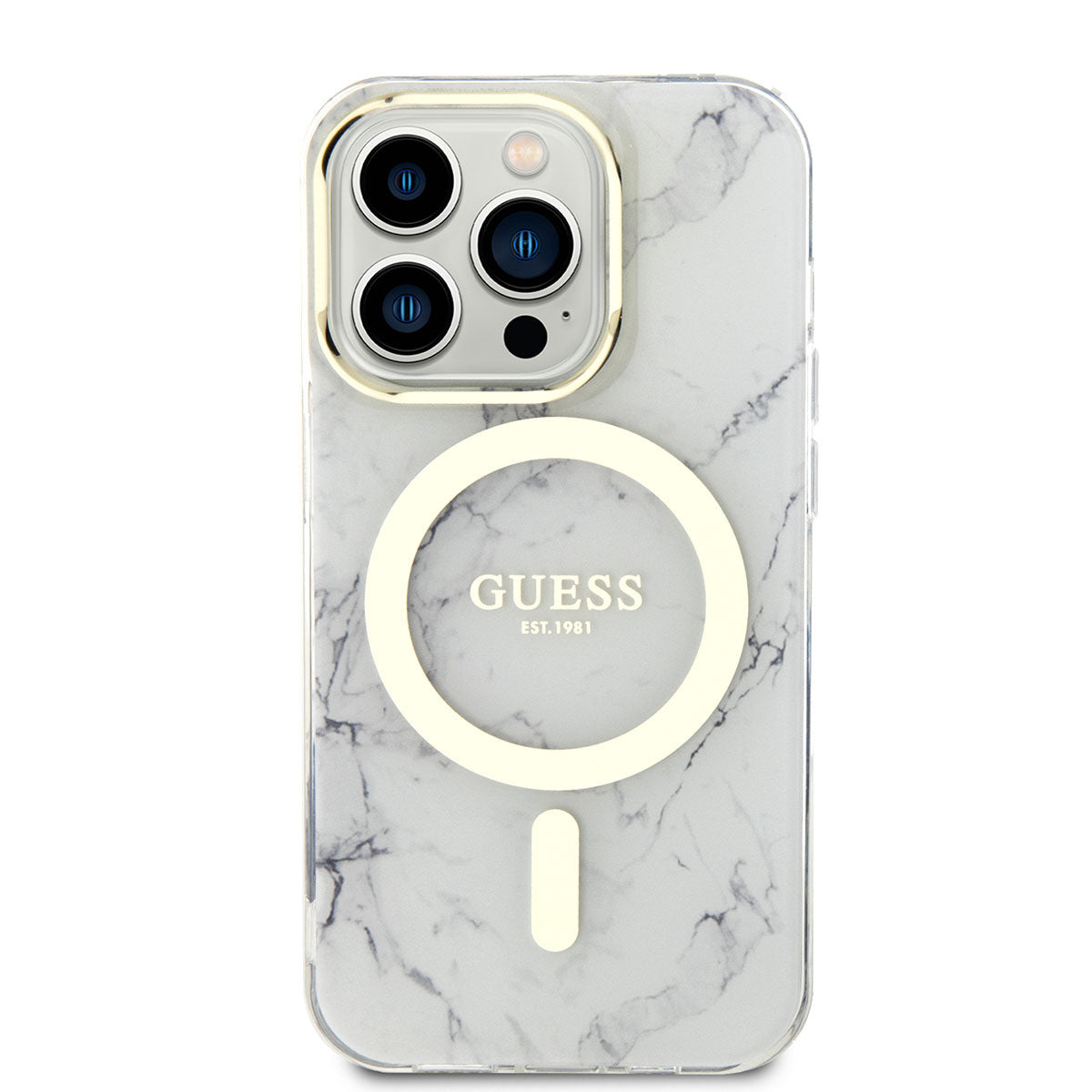 Apple iPhone 14 Pro Max Kılıf GUESS M-safe Şarj Özellikli Mermer Desenli Kapak