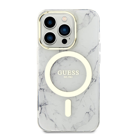 Apple iPhone 14 Pro Max Kılıf GUESS M-safe Şarj Özellikli Mermer Desenli Kapak