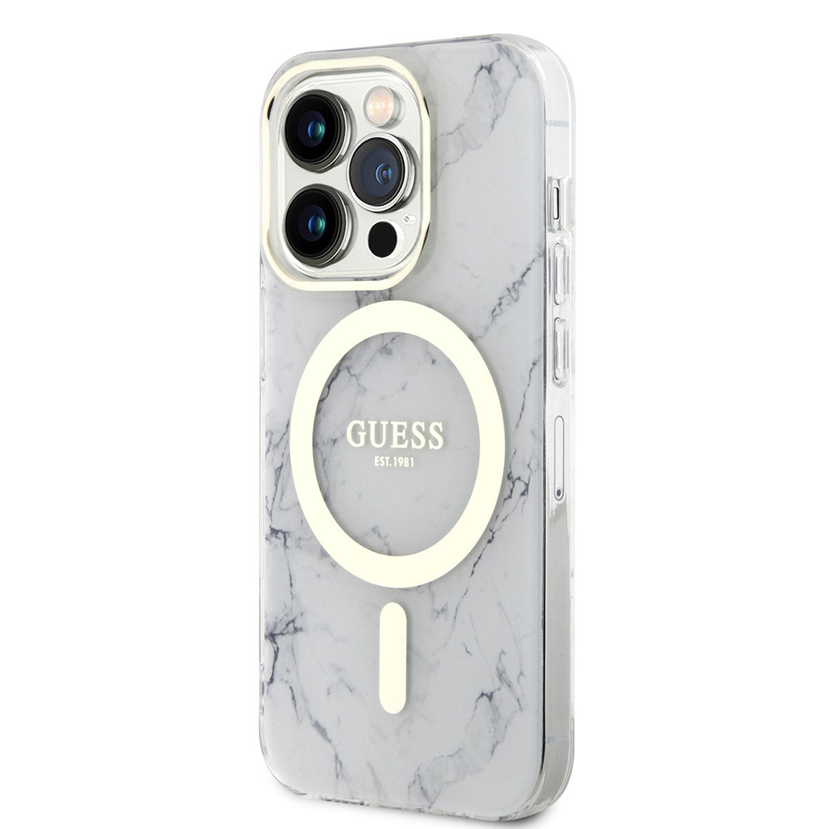 Apple iPhone 14 Pro Max Kılıf GUESS M-safe Şarj Özellikli Mermer Desenli Kapak