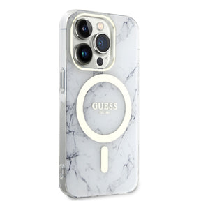 Apple iPhone 14 Pro Max Kılıf GUESS M-safe Şarj Özellikli Mermer Desenli Kapak