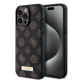 Apple iPhone 14 Pro Max Kılıf Guess M-safe Şarj Özellikli PU Deri Desenli Metal Plaka Logolu Kapak