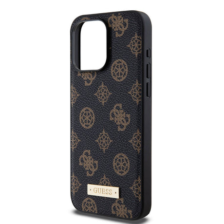 Apple iPhone 14 Pro Max Kılıf Guess M-safe Şarj Özellikli PU Deri Desenli Metal Plaka Logolu Kapak