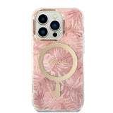 Apple iPhone 14 Pro Max Kılıf GUESS M-safe Şarj Özellikli Yaprak Desenli M-safe Şarj Kablolu Kapak