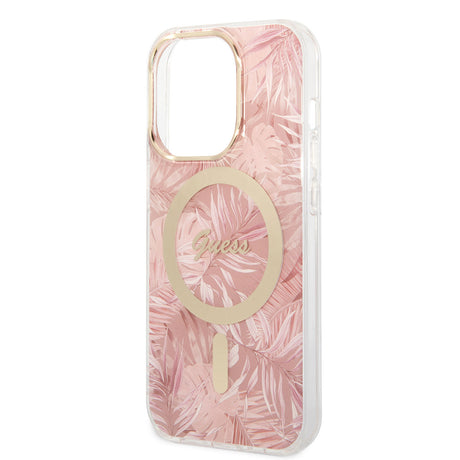 Apple iPhone 14 Pro Max Kılıf GUESS M-safe Şarj Özellikli Yaprak Desenli M-safe Şarj Kablolu Kapak