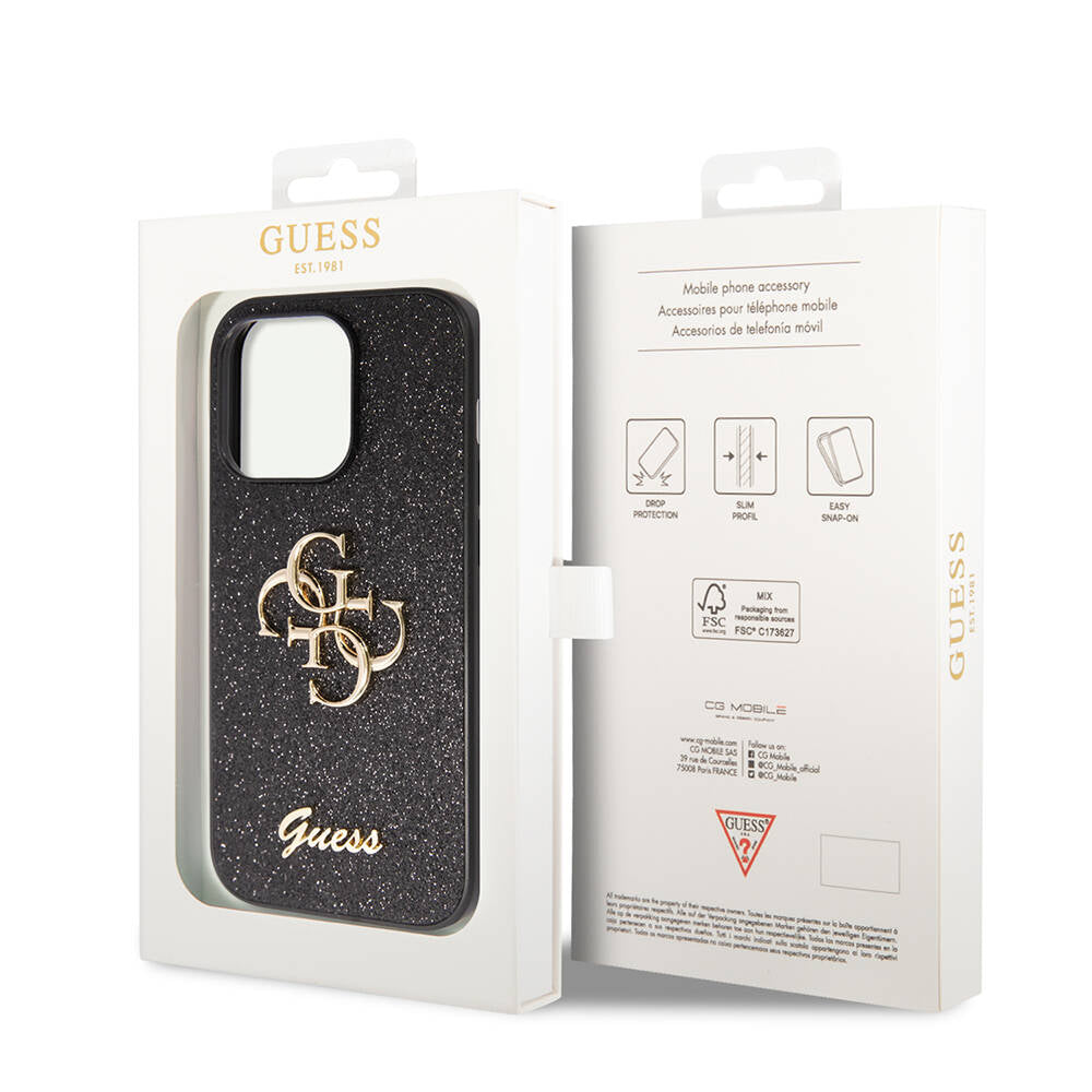 Apple iPhone 14 Pro Max Kılıf Guess Orjinal Lisanslı 4G Büyük Metal Logolu Glitter Kapak