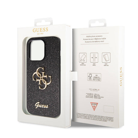 Apple iPhone 14 Pro Max Kılıf Guess Orjinal Lisanslı 4G Büyük Metal Logolu Glitter Kapak