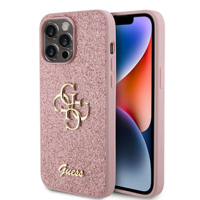 Apple iPhone 14 Pro Max Kılıf Guess Orjinal Lisanslı 4G Büyük Metal Logolu Glitter Kapak