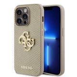 Apple iPhone 14 Pro Max Kılıf Guess Orjinal Lisanslı Delikli Yazı ve 4G Glitter Büyük Metal Logolu Kapak