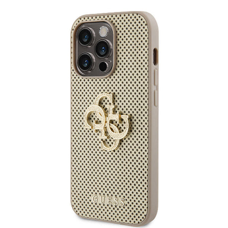 Apple iPhone 14 Pro Max Kılıf Guess Orjinal Lisanslı Delikli Yazı ve 4G Glitter Büyük Metal Logolu Kapak