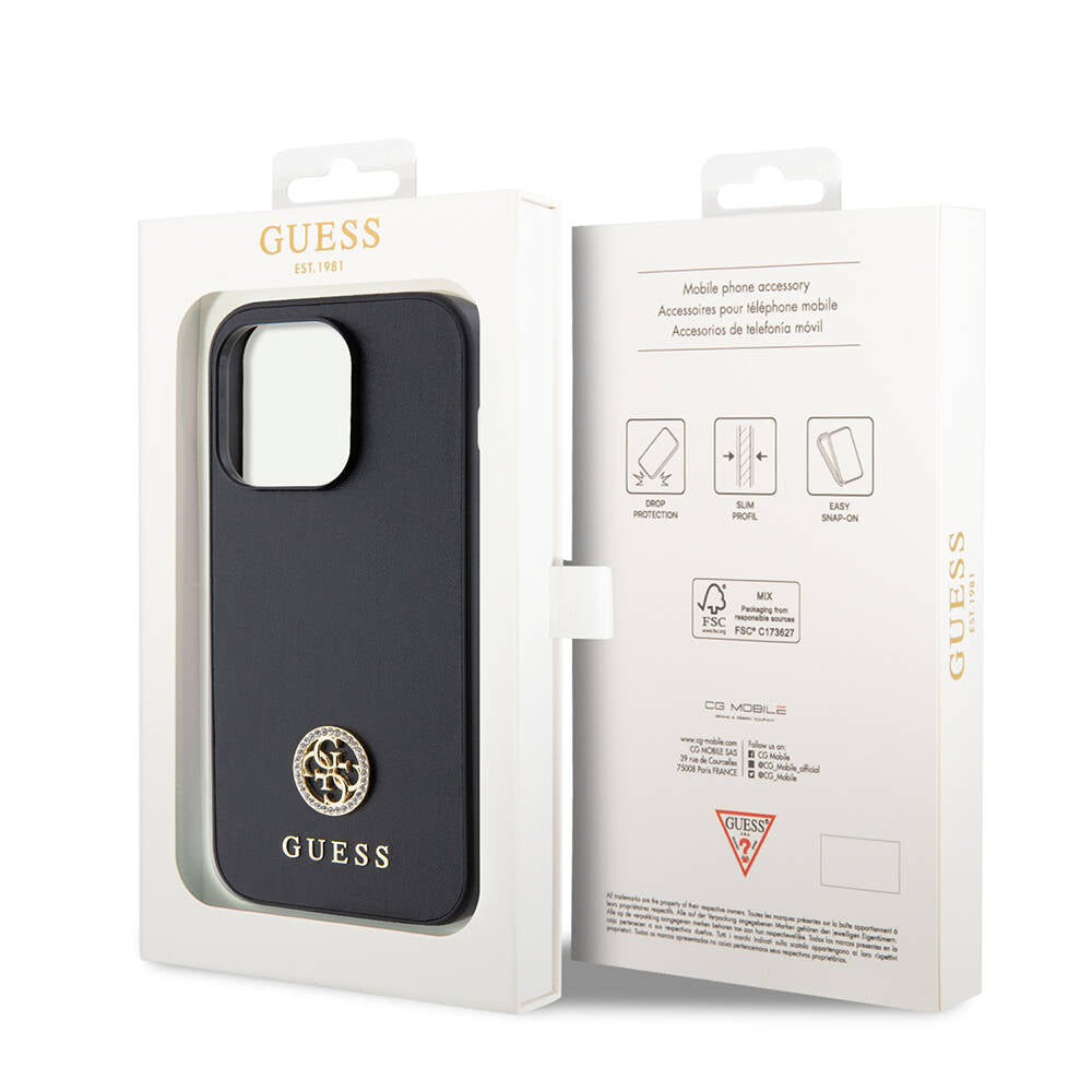 Apple iPhone 14 Pro Max Kılıf Guess Orjinal Lisanslı Deri 4G Metal Logo Strass Kapak
