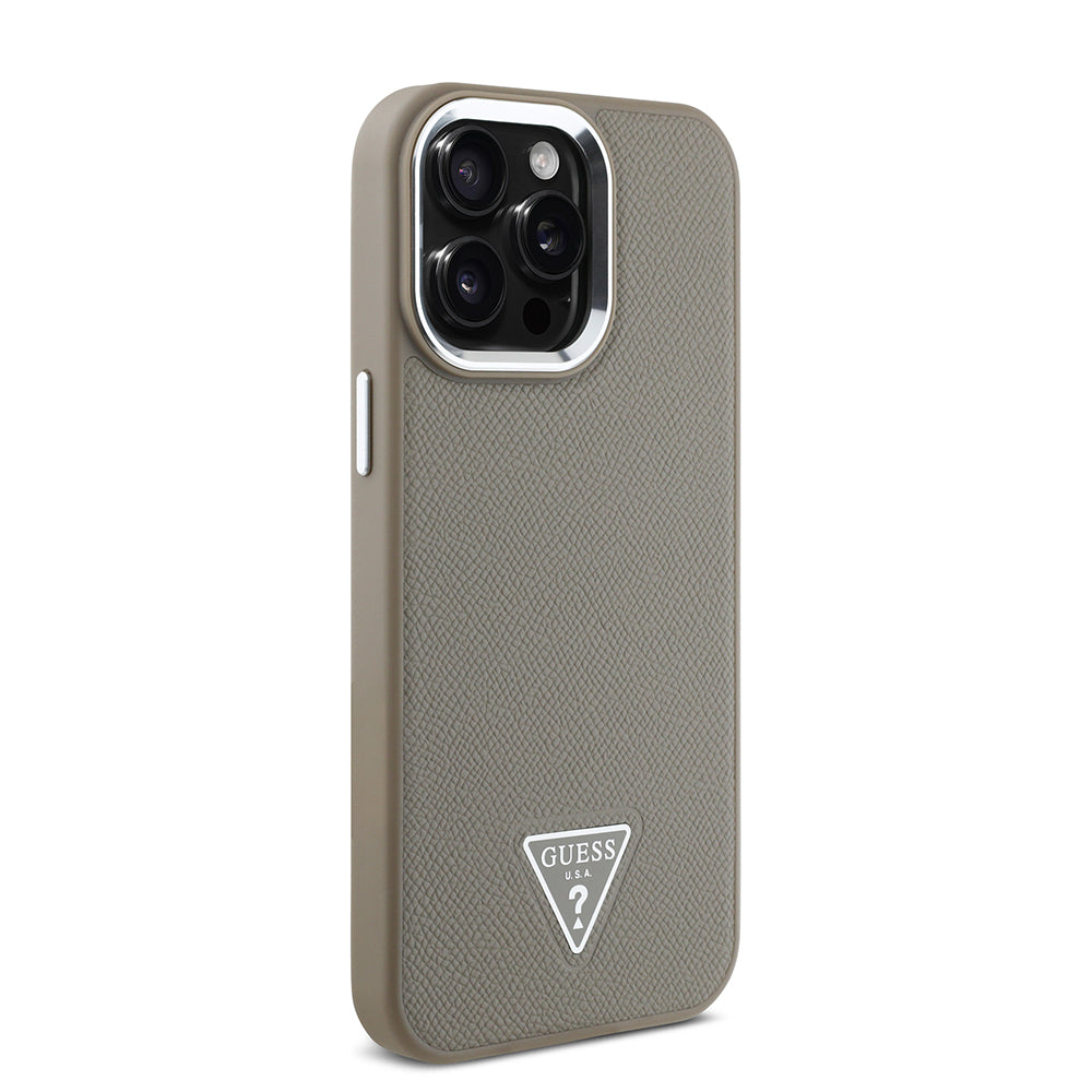 Apple iPhone 14 Pro Max Kılıf Guess Orjinal Lisanslı M-safe Şarj Özellikli Grained Triangle Kapak