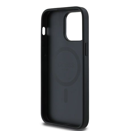 Apple iPhone 14 Pro Max Kılıf Guess Orjinal Lisanslı M-safe Şarj Özellikli Taneli Çiçek Tasarımlı Metal Yazı Logolu Kapak