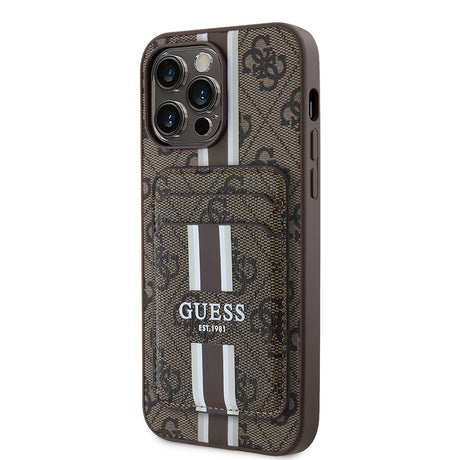 Apple iPhone 14 Pro Max Kılıf Guess Orjinal Lisanslı M-safe Şarj Özellikli 4G Desenli Çizgili Kartlıklı Kapak