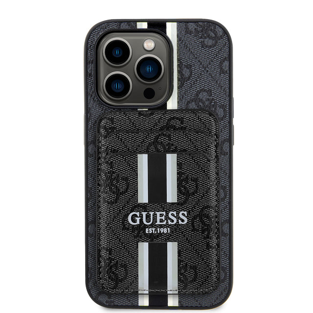 Apple iPhone 14 Pro Max Kılıf Guess Orjinal Lisanslı M-safe Şarj Özellikli 4G Desenli Çizgili Kartlıklı Kapak