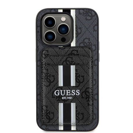 Apple iPhone 14 Pro Max Kılıf Guess Orjinal Lisanslı M-safe Şarj Özellikli 4G Desenli Çizgili Kartlıklı Kapak
